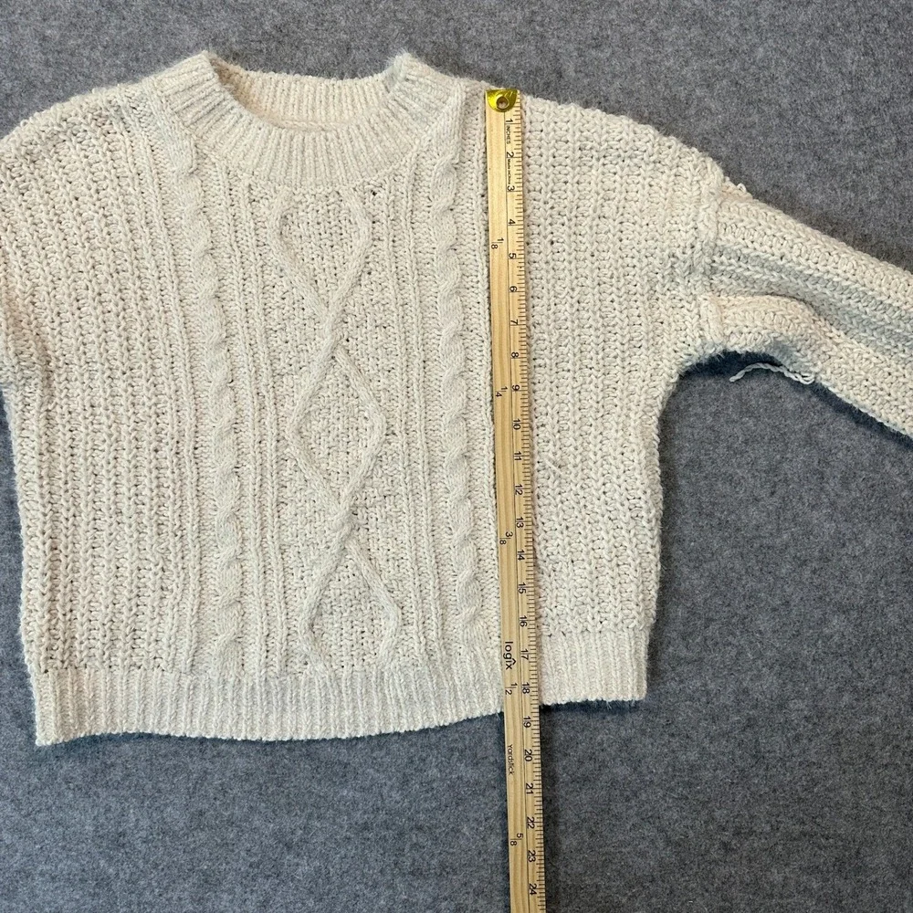 No Boundaries Cable Knit Cropped Sweater Medium‎ Cream Ivory Chunky Soft Knit